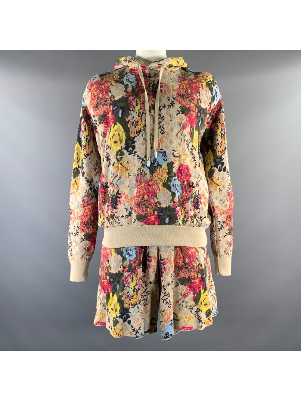 LOUIS VUITTON Size L Beige Multi Color Floral Cotton Hooded Tracksuits & Sets